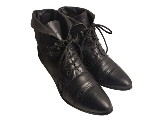 Black Leather Victorian Ankle Boots