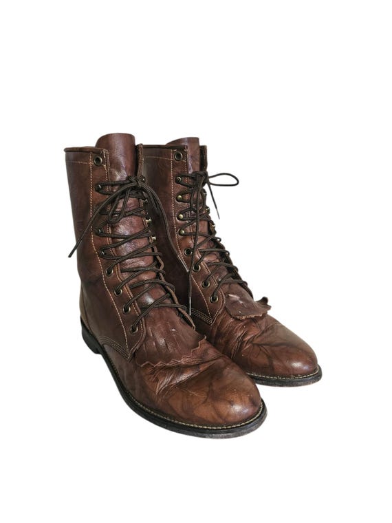 Justin L0563 Women's Brown Marble Deerlite Leather Lacer Boots size 7.5 B