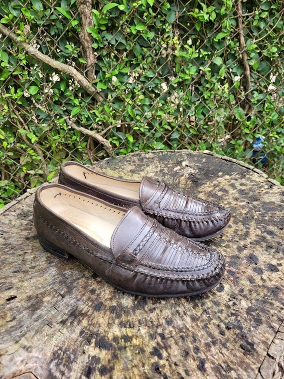 Vintage Men Brown Italian Made Woven Loafers Size Etsy Australia