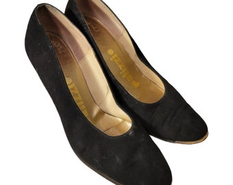 Vintage Palizzio zwarte suède hakken: Italiaanse leren pumps uit de jaren 80