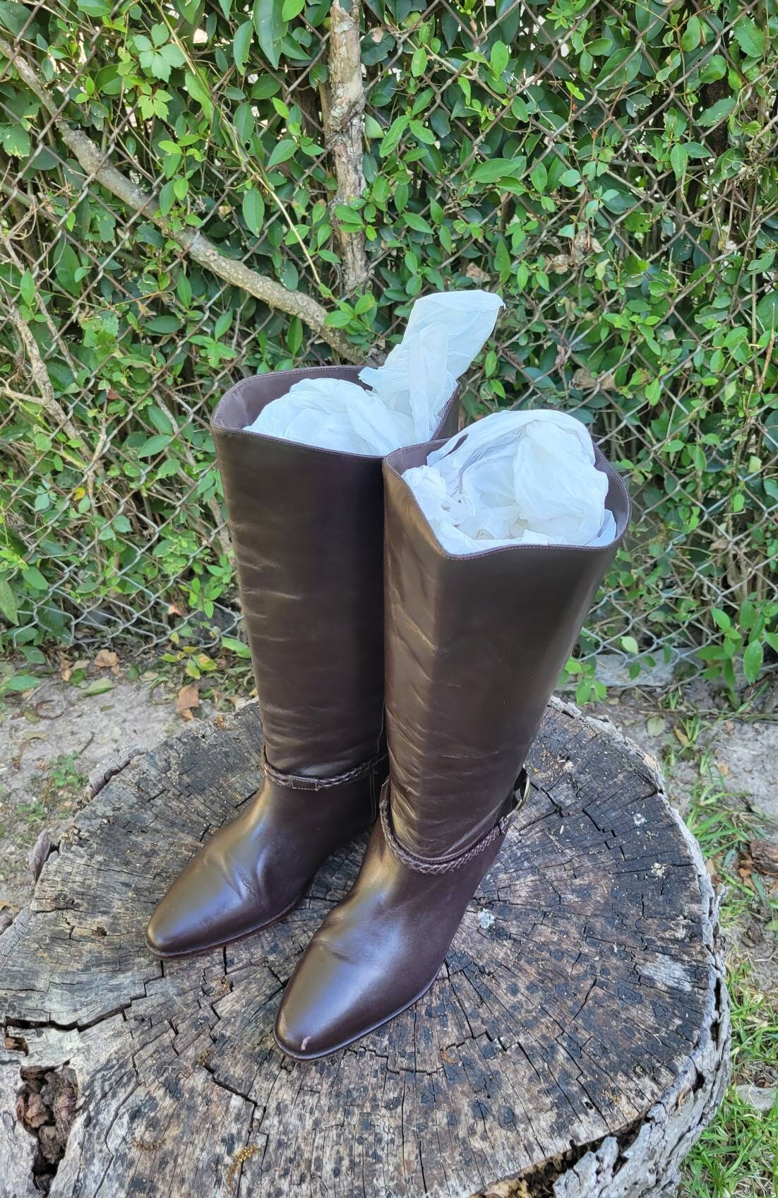 Vintage botte d'équitation céleste des Seychelles/cuir véritable style  occidental bottes à tirer/vintage des années 80-90 -  France