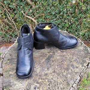 Vintage Bass Chunky Heel Women&#39;s Oxford Shoes/Black Genuine Leather Buckle Shoes Size 10 M