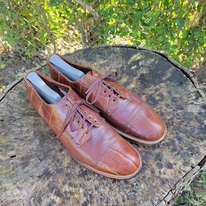 Vintage Stacy Adams Madison Cognac Cap-Toe Oxfords 9 M