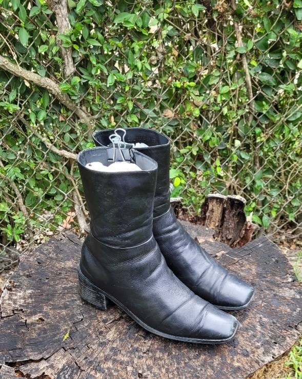 manifestation Bloom Formindske Vintage Alberto Fermani Black Leather Ankle Boots/short Chunky - Etsy