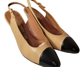 Décolleté vintage in vera pelle di Miss Bergdorf Slingback Pumps Taglia 6