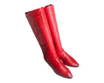 Vintage Red Hot Leather Boots Size 8 M Red Riding Boots