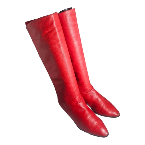 Vintage Red Hot Leather Boots Size 8 M Red Riding Boots