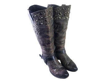 Muro Studded Tall Leather Harness Western Cowboy Boots Women’s 7
