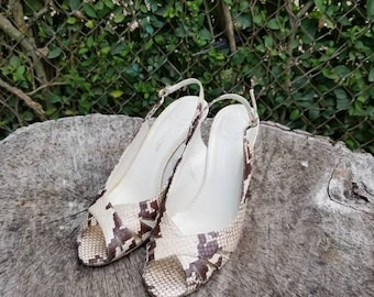 Sz 6.5 Vintage Slingback Shoes/Genuine Leather Snakeskin Print/1980s Style Shoes Italian Made