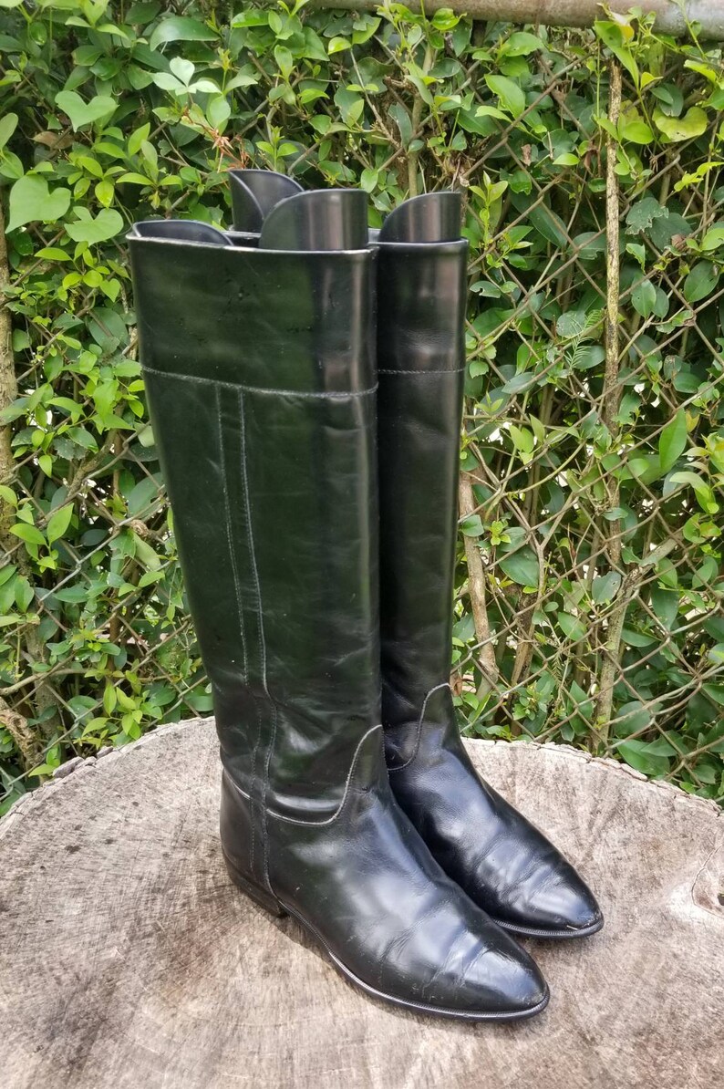 Sz 7 Vintage Riding BootsBlack Mid-Calf Boots80/'s Style