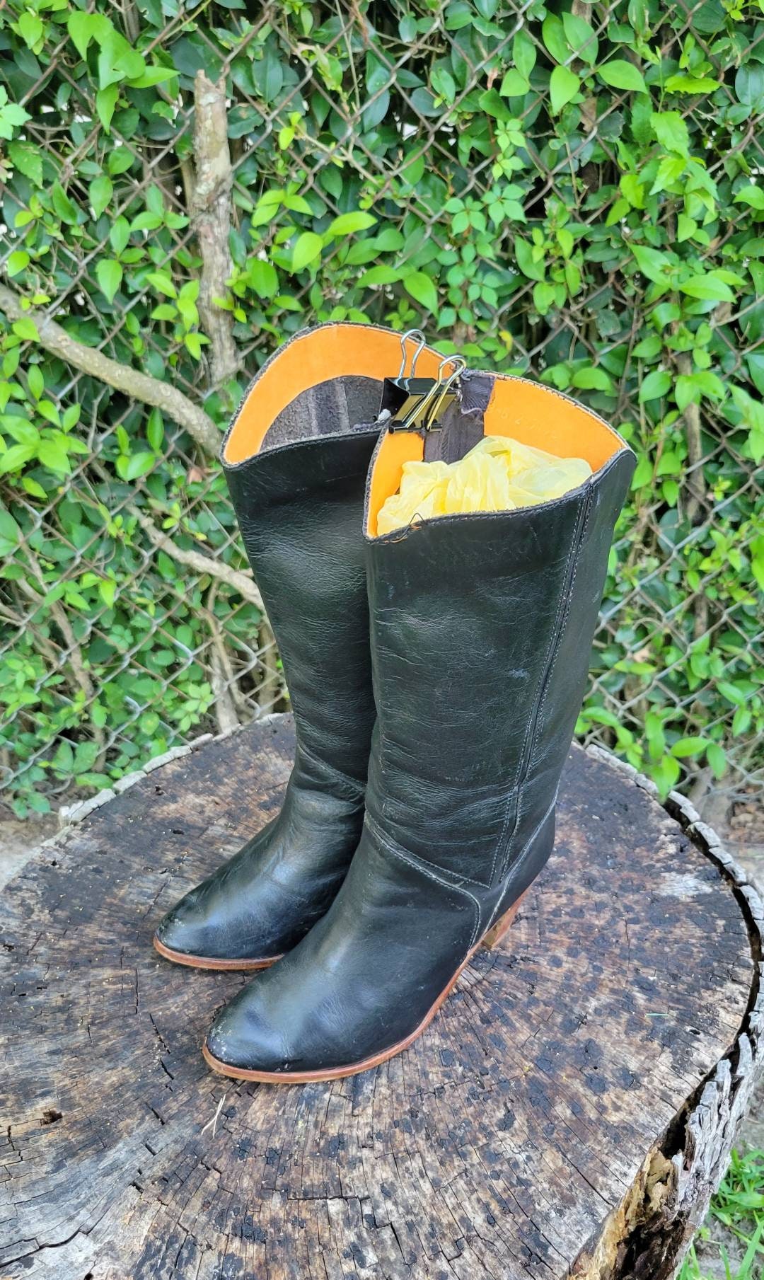 アンティーク雑貨 070 Black Cowboy Boots Vintage 1970s Made in Brazil Women's Size