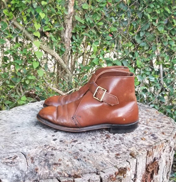 Vintage Men's Leather Boots with Buckle /1970s Men