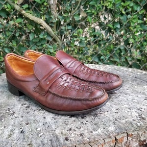 Sz 8.5 Vintage Stuart McGuire brown woven leather Dress Shoes