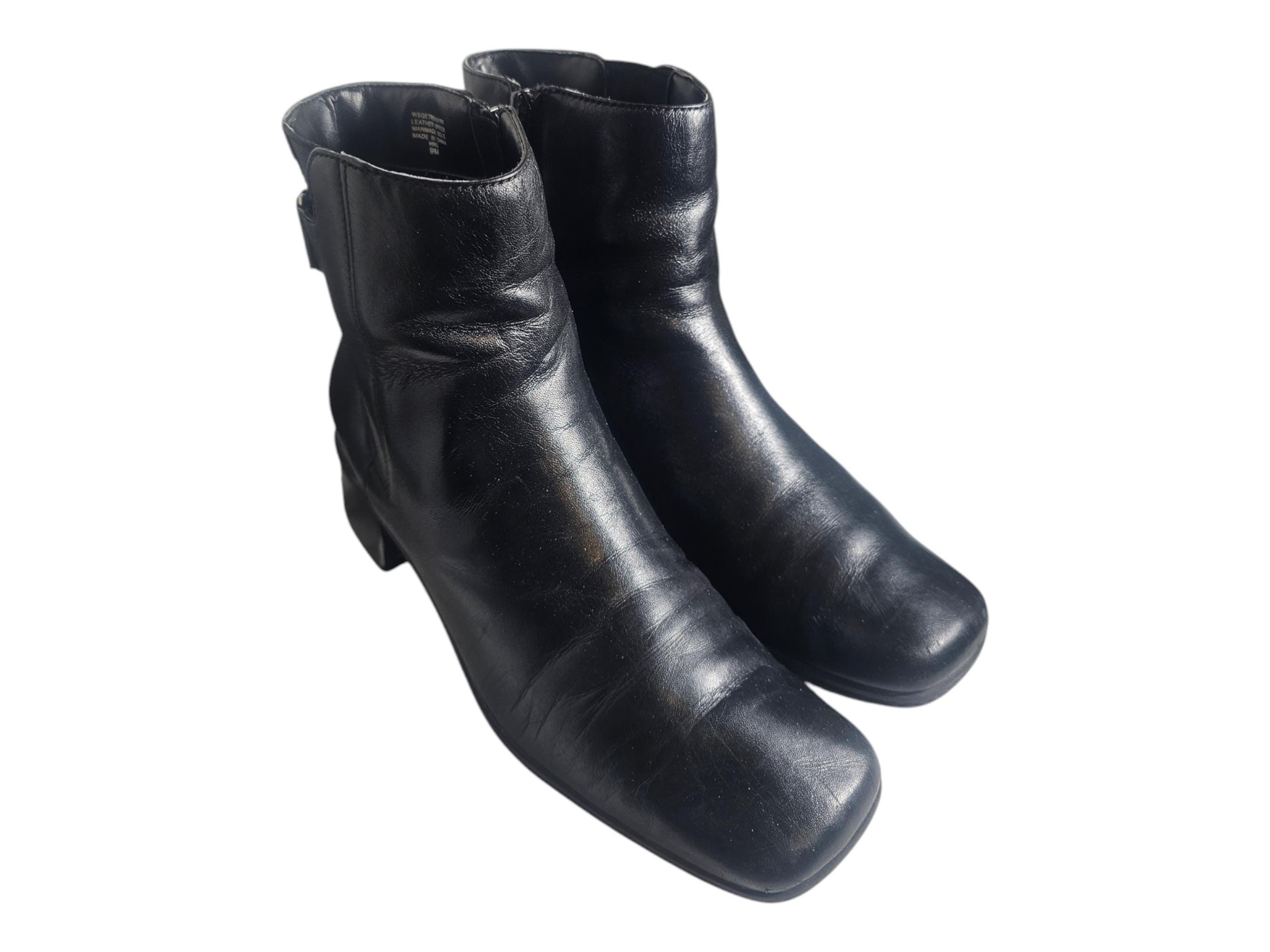 Westies GET READY Leather Smooth Biker Buckle Black Ankle Boots 9M