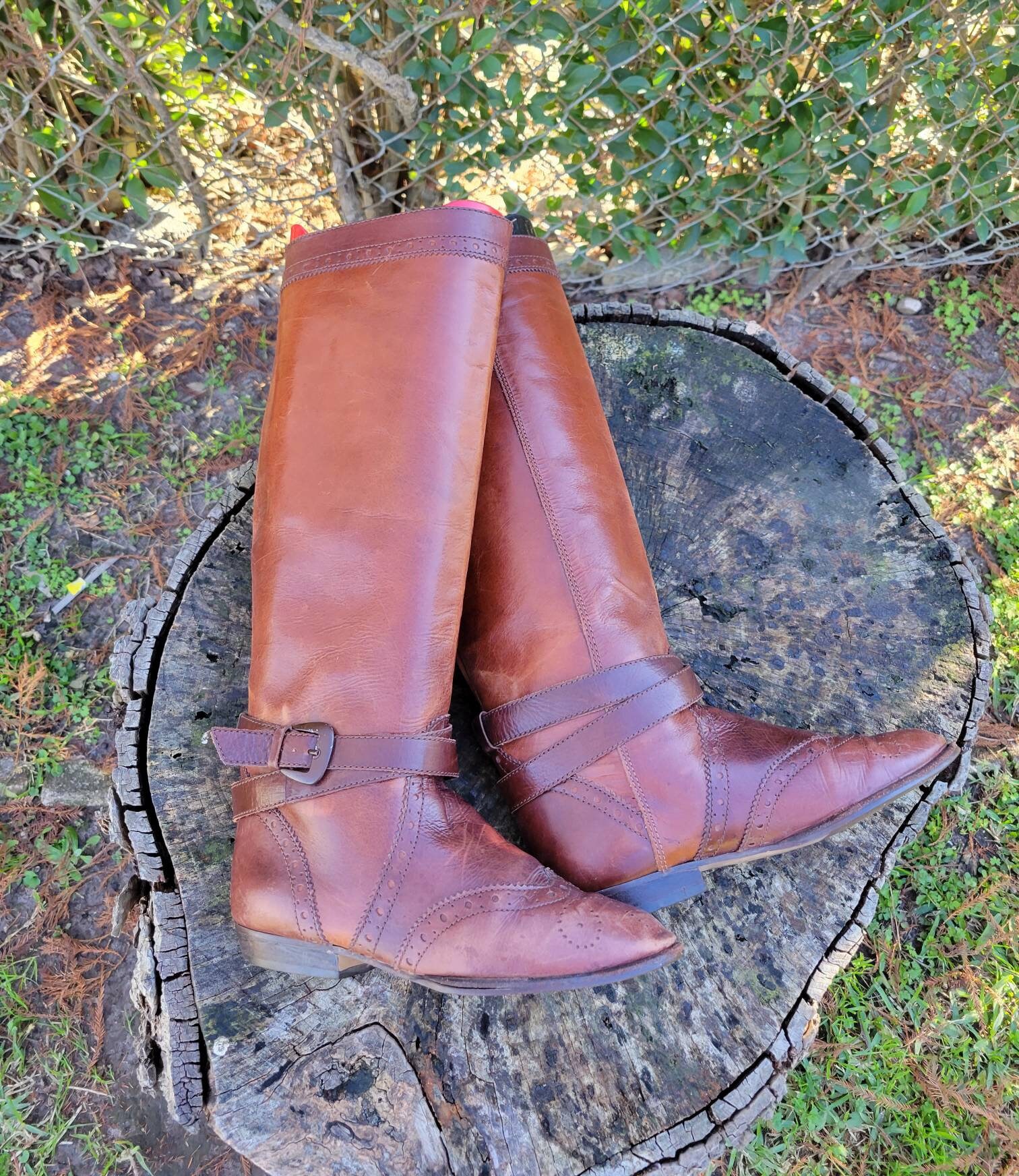 Vintage Enzo Angiolini Riding Boots with Strappy Buckle Detail/Size 5.5 Mid Calf Boots 80s Vintage