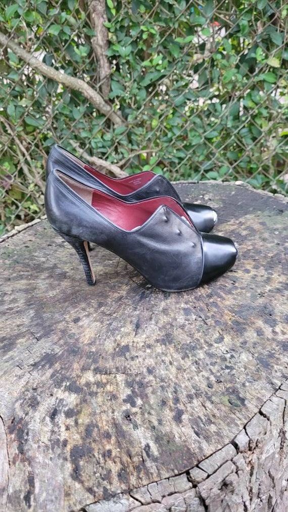Vintage Women Black Leather Slip On High Heel Sho… - image 6