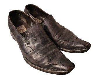 Vintage Italian Leather Woven Loafers - Dark Brown Slip on  display picture 2