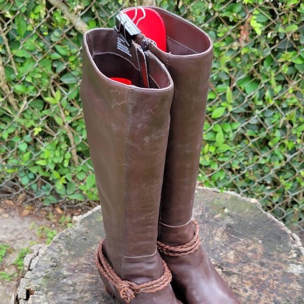 Women Vintage Leather Brown Riding Boots By Chadwick's Size 7.5M/Women Leather Boots/ Women Tall Boots/Braided Rope Detail