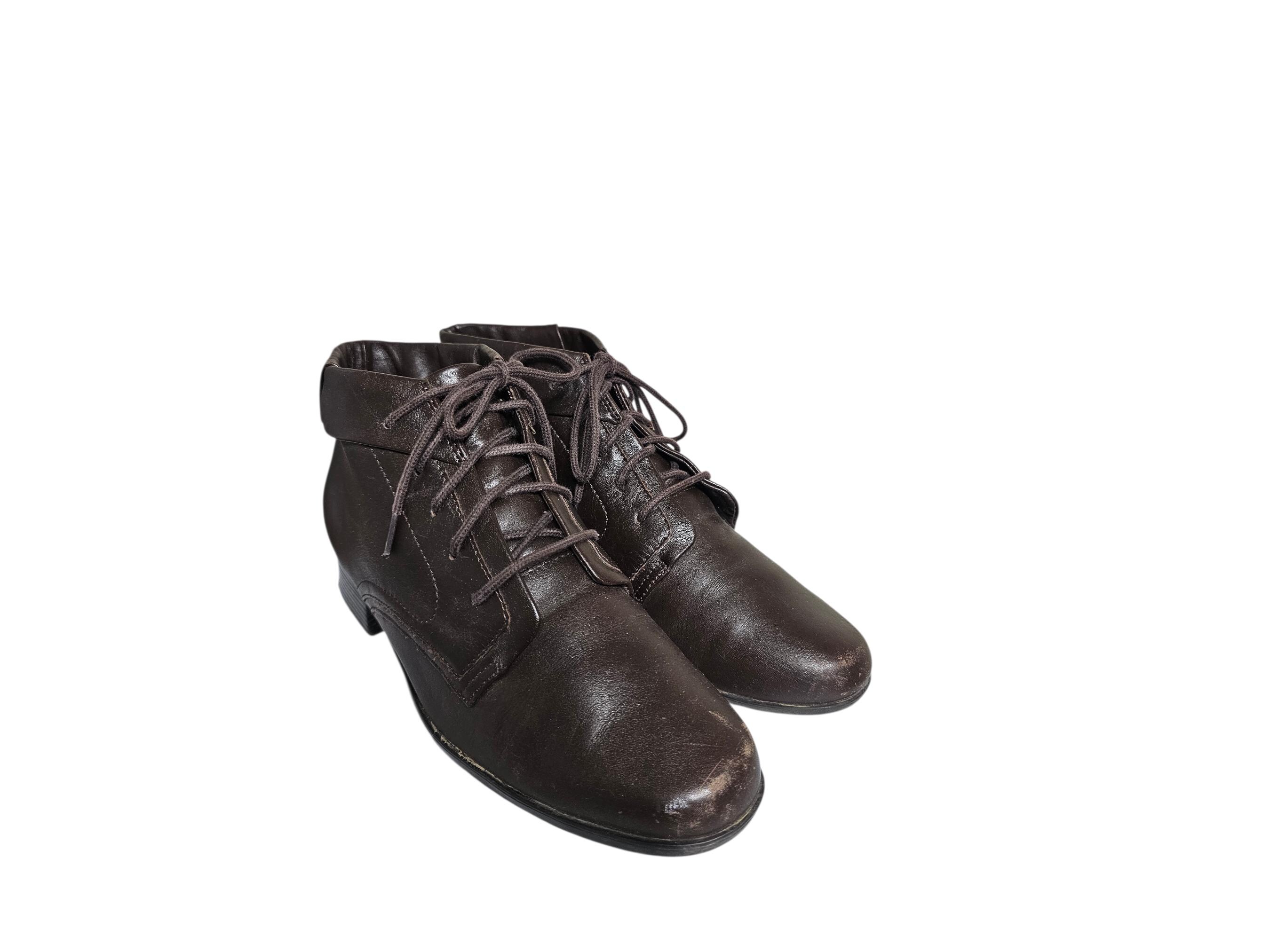 Vintage 90s Cuffed Brown Leather Tie Up Ankle Booties Size 7 Vintage 90 main image 2