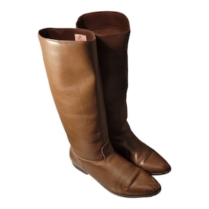 Vintage  Brown Leather Boots by Marc Alpert Size 8.5 Medium/Pull On Riding Boots/ Flat Sole 90s Style