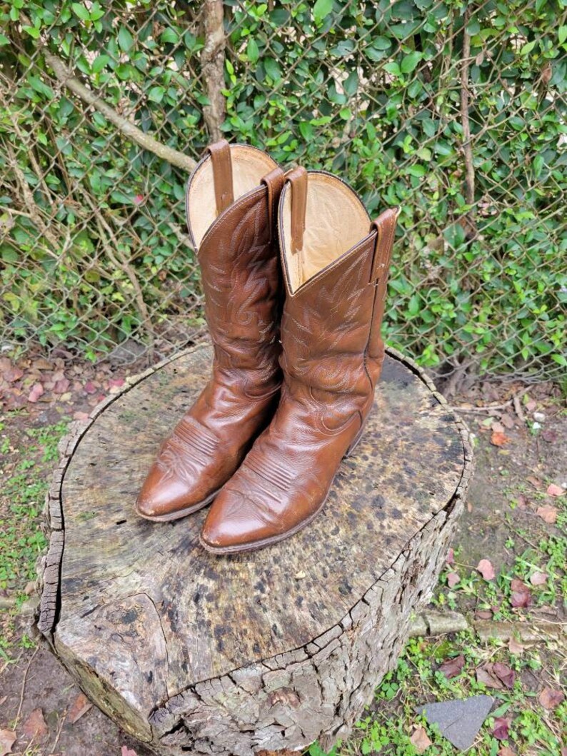 Men Vintage Brown Leather Cowboy Boots by Dan Post Size 11 Etsy