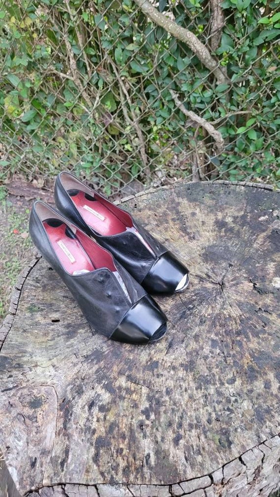 Vintage Women Black Leather Slip On High Heel Sho… - image 7