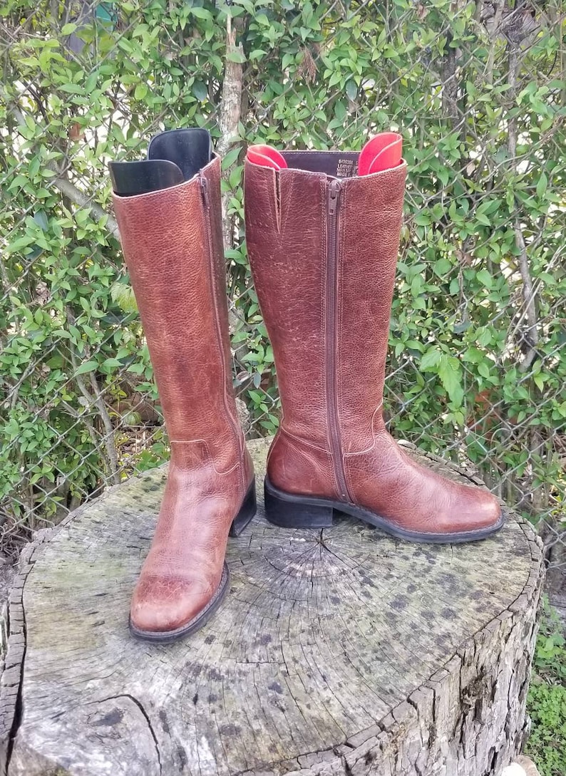 Vintage Genuine Leather Riding Boots For WomenTall Leather Boots Western Style From The 90s