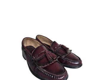 Vintage Burgundy Tassel Loafers by Bass - Men display picture 2