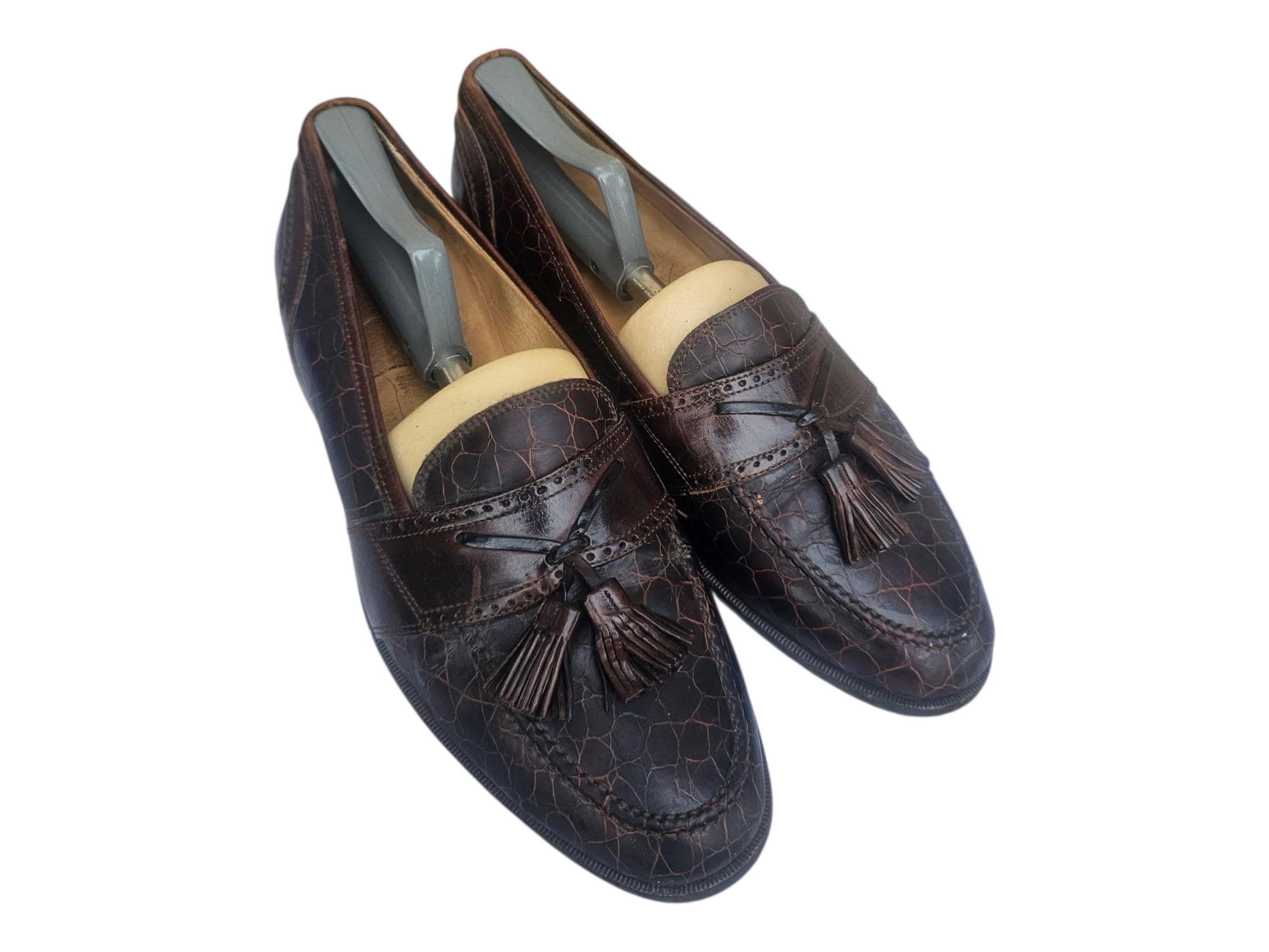 Johnston & Murphy Mens Tassel Loafers Alligator Embossed Leather Brown 9 M Italy Johnston & Murphy Mens Tassel Loafers Alligator Embossed  main image 2