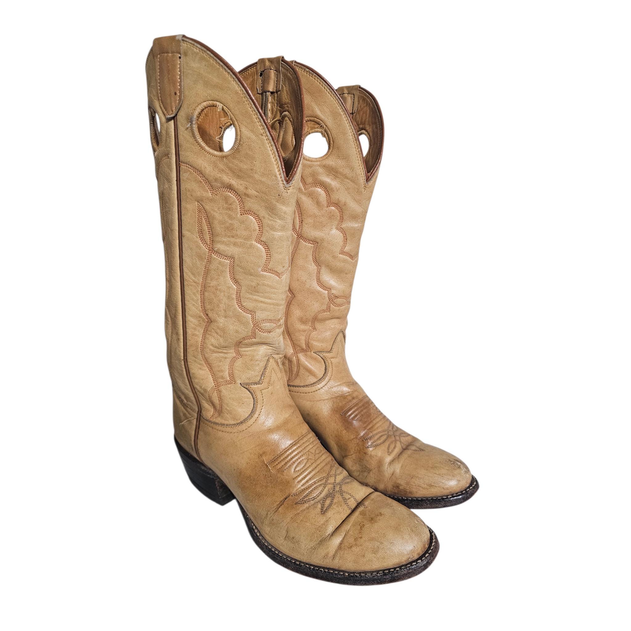 Vintage Tony Lama Buckaroo Cowboy Boots Size 6075 7 D Tan 