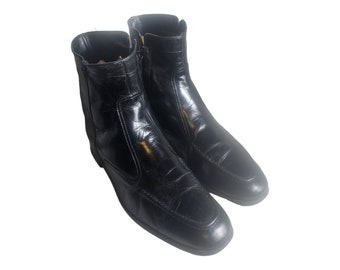 Vintage Florsheim Black Leather Side Zip Ankle Beatle Boots Mens 8 1/2 Width 3E