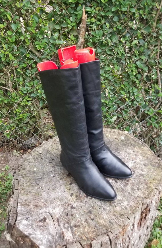 80's Knee High Boots | Vintage Black Leather Ridin