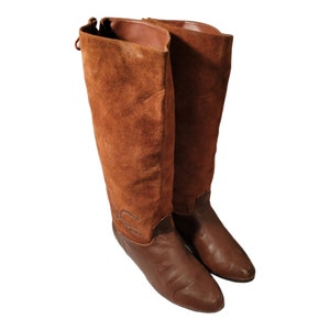 Vintage Tall Boots Western Style Suede Leather/Womens Slouchy Cowboy Boots