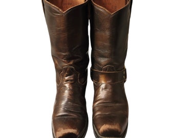 Vintage Road Wolf Biker Boots: Metallic Brown Leather  display picture 3