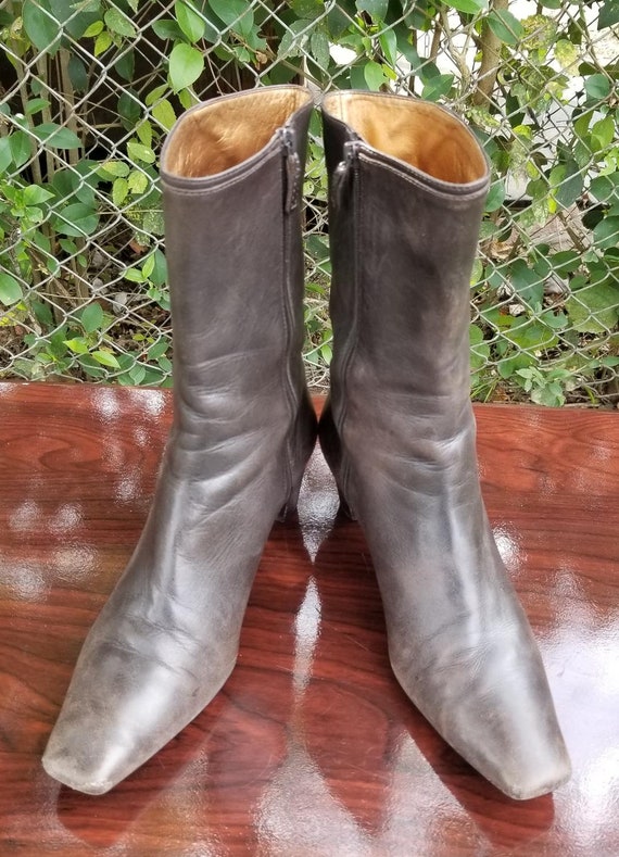 Sz. 6.5 Vintage Ankle Boots/Genuine Leather Zipp… - image 2