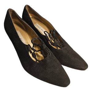 Evan Picone Pumps Woman&#39;s 10M Black Suede With Braided Cord Accents Heels