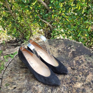 Vintage Women Suede Black Pumps By Amalfi Size 7AAA/Women Dress Shoes/ Women Stacked Heel