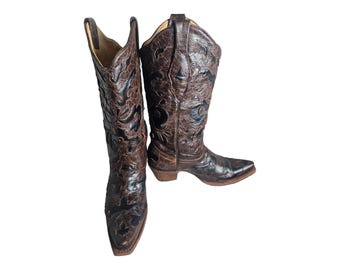 Corral Western Cowgirl Boots Brown & Black Inlays WMN Size 8M Snip Toe C1957