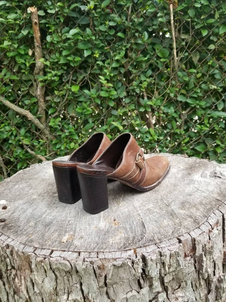 Sz 9.5 Vintage Mules/ Genuine Leather Slide Mules With 3 | Etsy