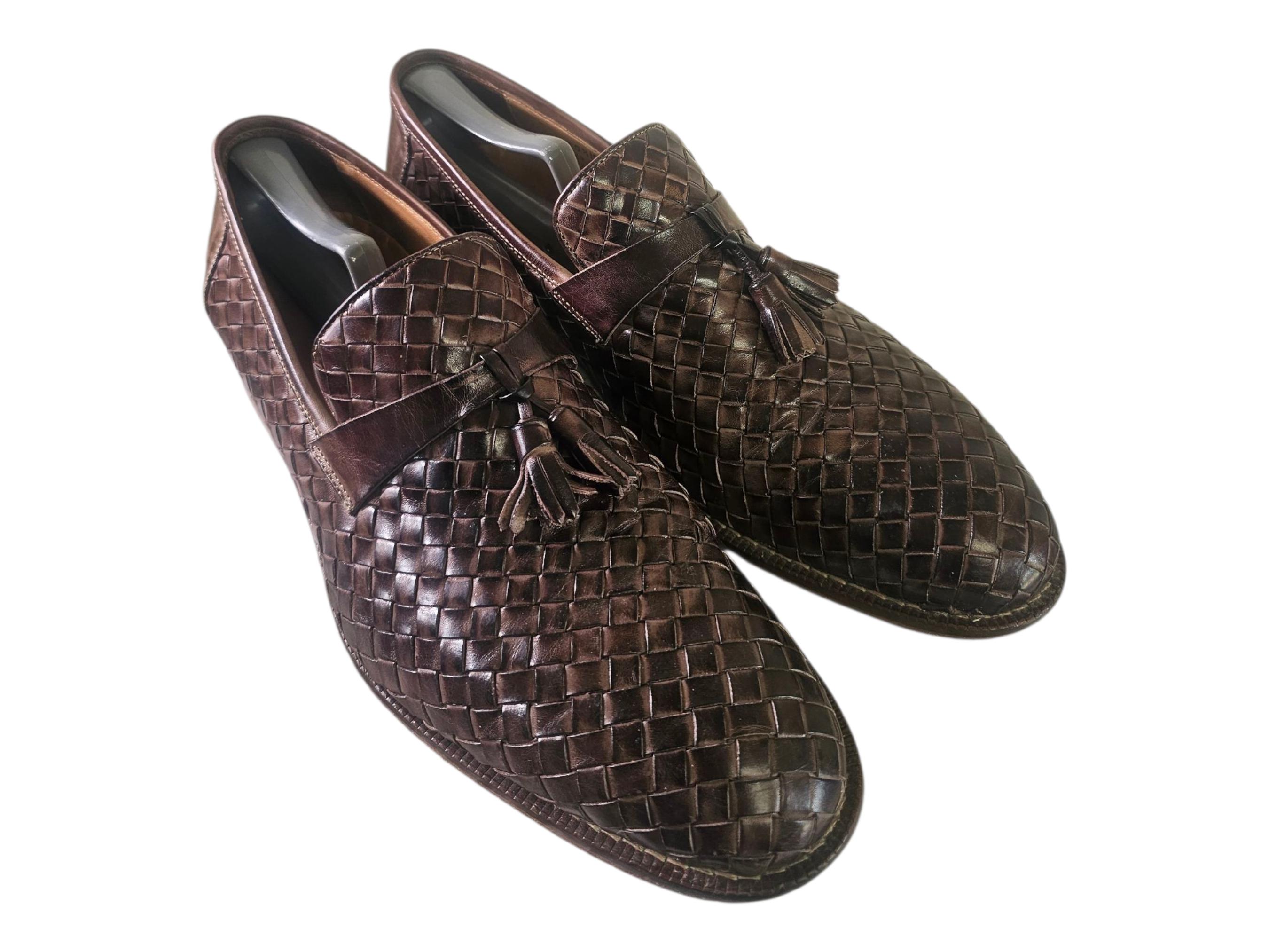 Paul Fredrick Tassel Loafers Men Woven Brown 10.5 M Made in 
