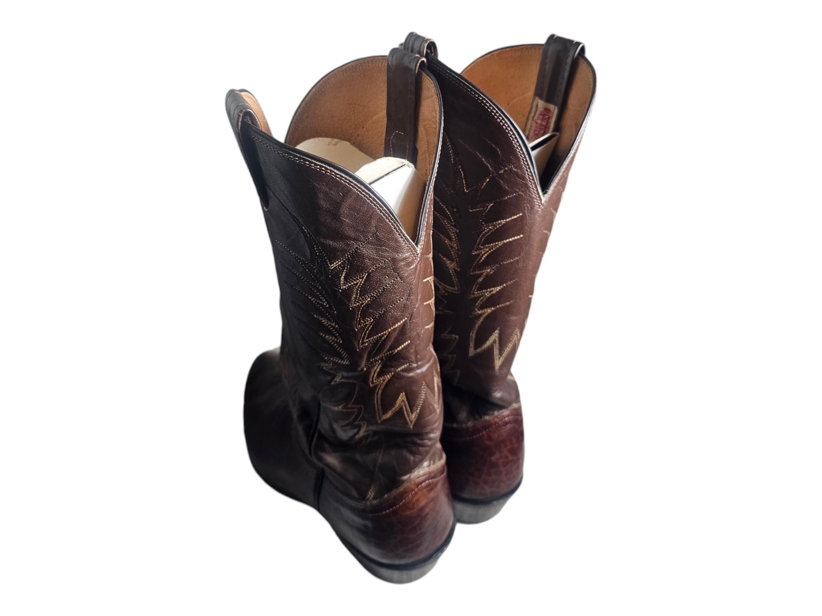 NOCONA Brown Chocolate Exotic Leather Western Cowboy Boots Size 10B Vintage 1975 1970s Nocona Eel Skin Brown Cowboy Boots - Etsy main image 2