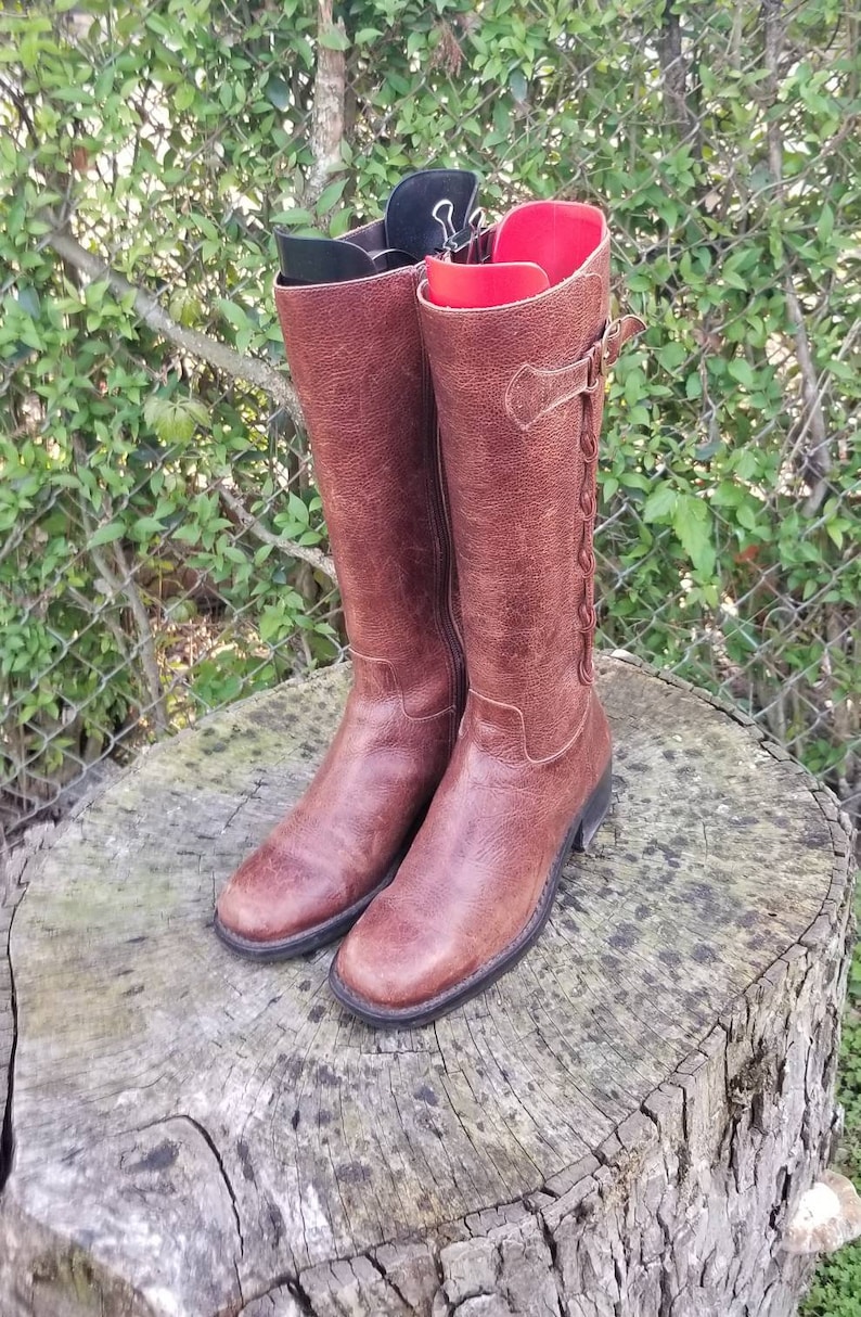 Vintage Genuine Leather Riding Boots For WomenTall Leather Boots Western Style From The 90s