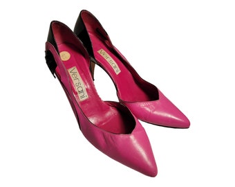 Vintage Versani Italian Pink and Black High Heel Shoes Size 7B