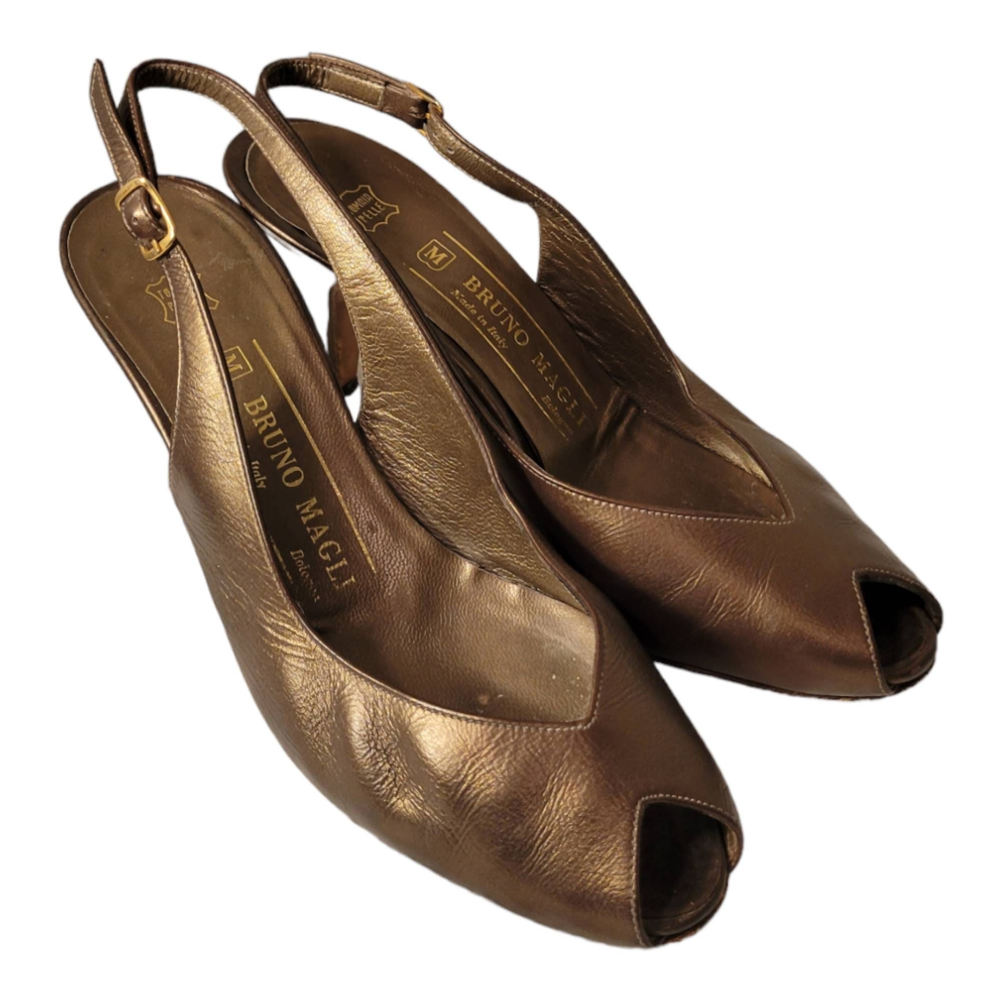 Bruno Magli Womens Size 6.5 Leather Peep Toe Slingback Kitten