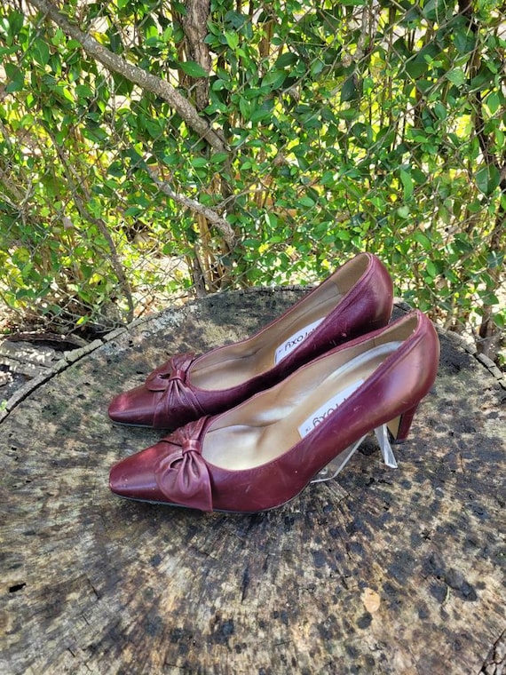 Vintage Women Leather Maroon Pumps By Proxy Size … - image 2
