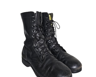Vintage 1970 Combat Boots Mens Size 8 W Black Leather Lug Sole Military