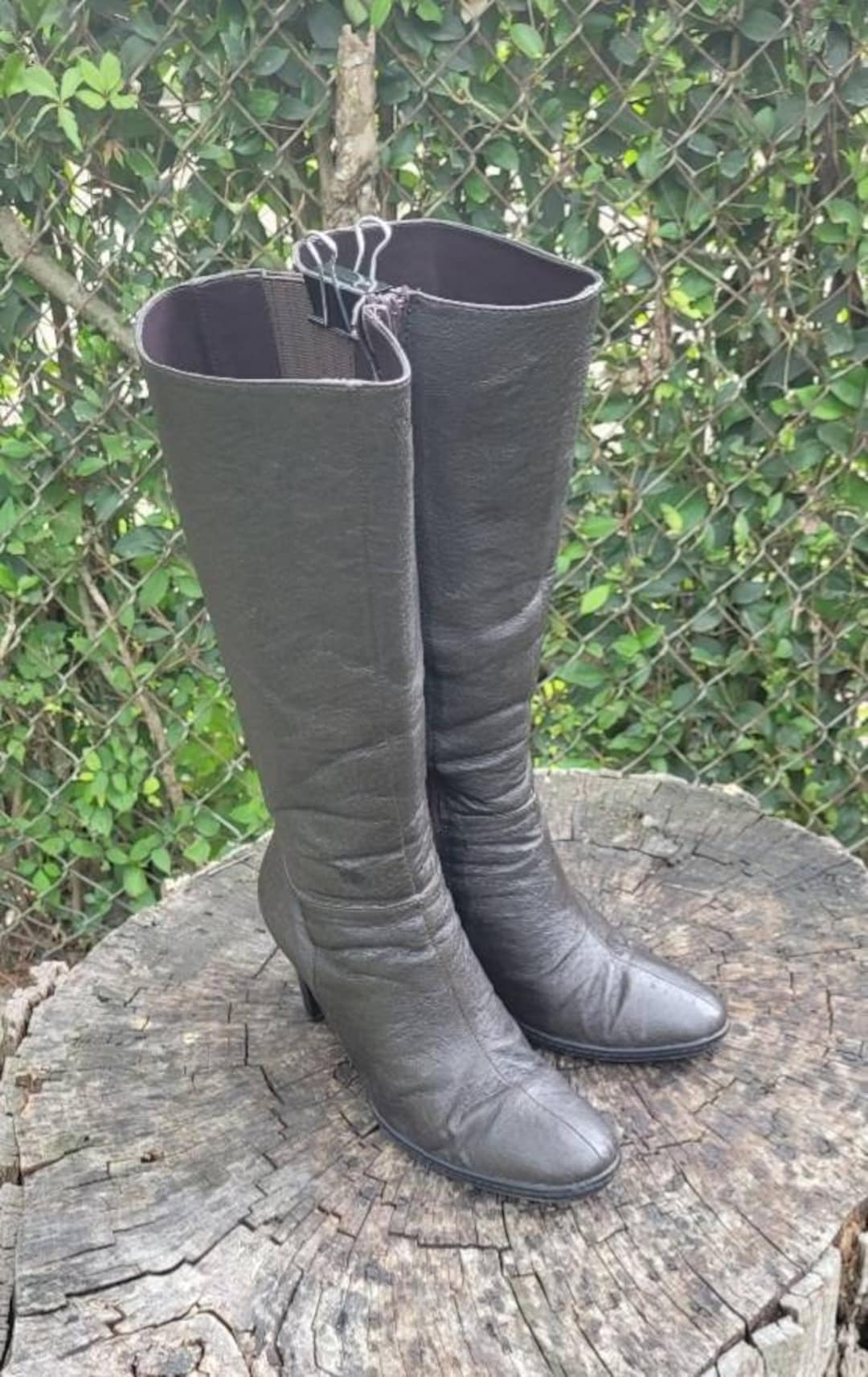 Vintage 80s Brown Leather Knee High Boots - Size 5M - Etsy