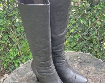 Vintage 80s Brown Leather Knee High Boots - Size 5M