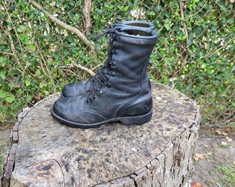7 1/2 Vintage Military Boots Size 7.5 Black Leather Army Combat Boots Womens Sz Schoenen damesschoenen Laarzen Werklaarzen & Kisten 