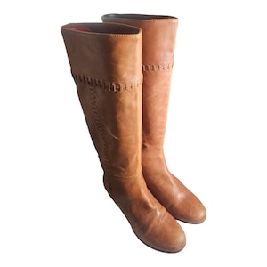 Joie Knee High Riding Boots Women&#39;s Size 9 39.5 Leather Stitches Brown Tan
